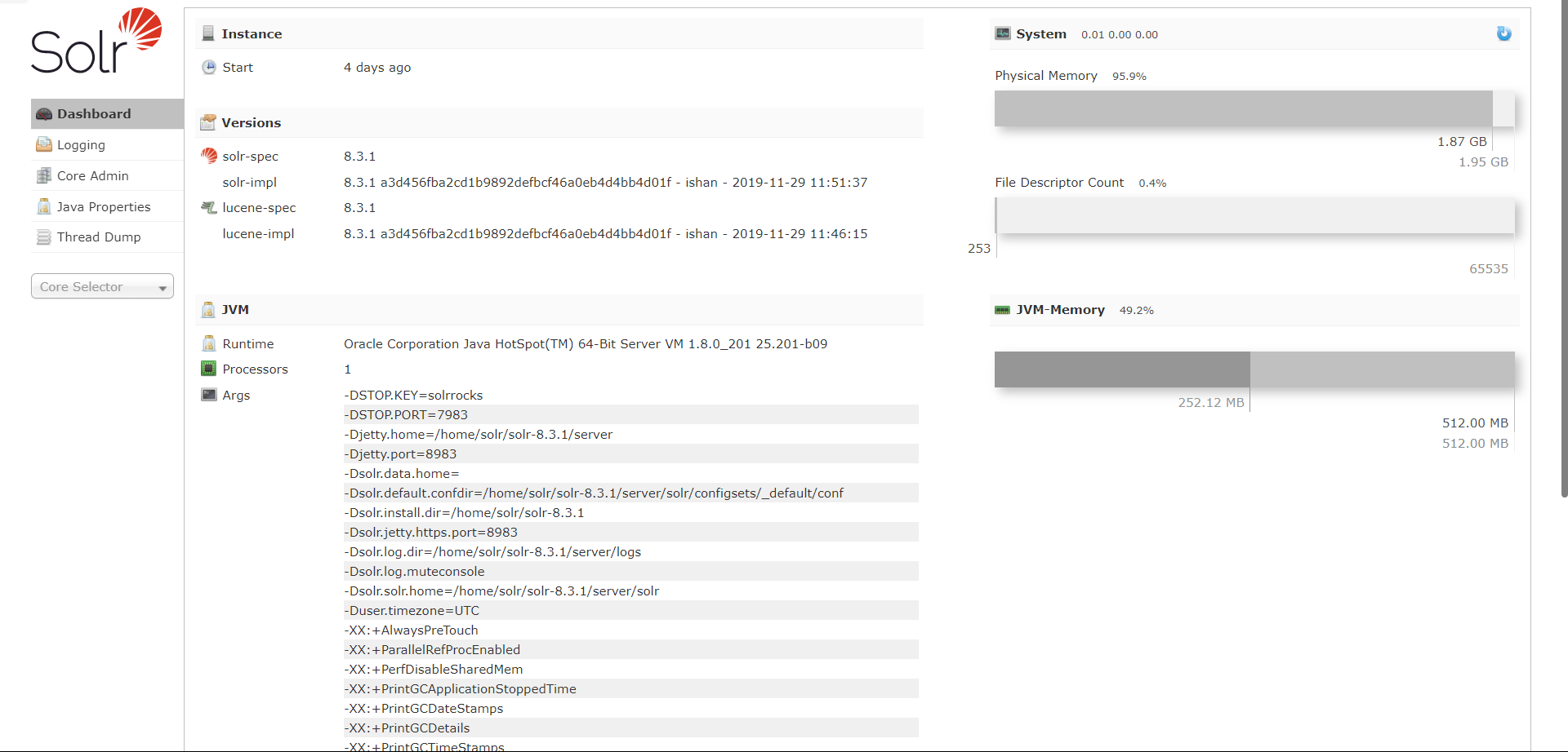Solr 服务控制台界面